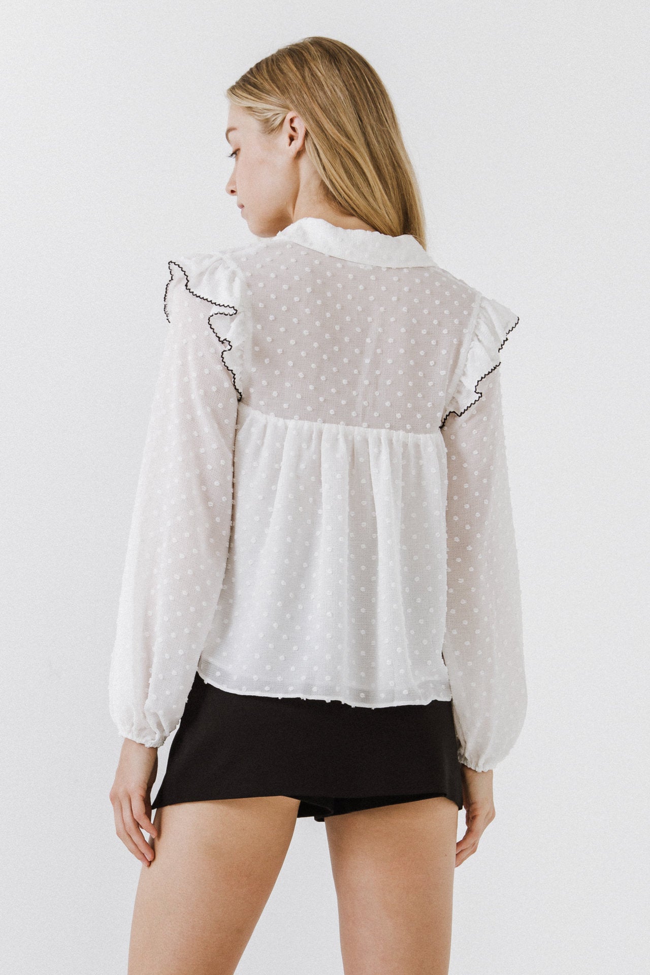 FREE THE ROSES - Swiss Dot Blouse with Ruffle Detail - SHIRTS & BLOUSES available at Objectrare