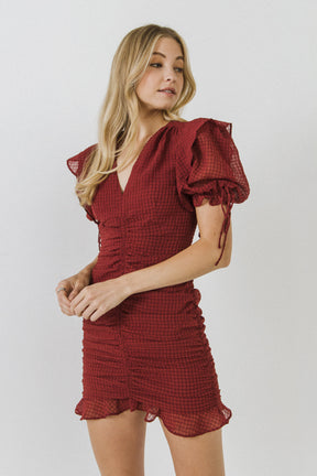ENDLESS ROSE - Puff Sleeve Ruched Mini Dress - DRESSES available at Objectrare
