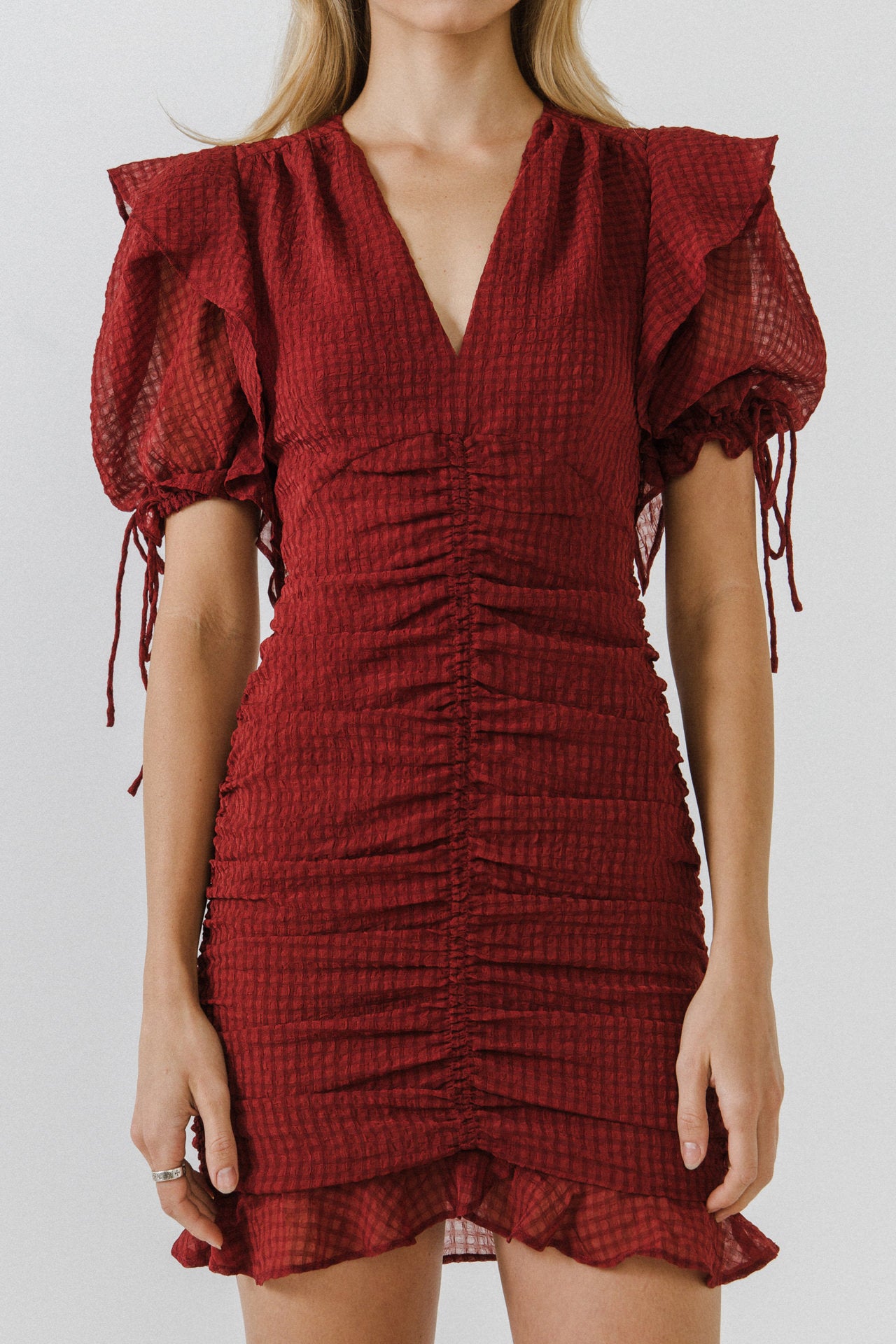 ENDLESS ROSE - Puff Sleeve Ruched Mini Dress - DRESSES available at Objectrare