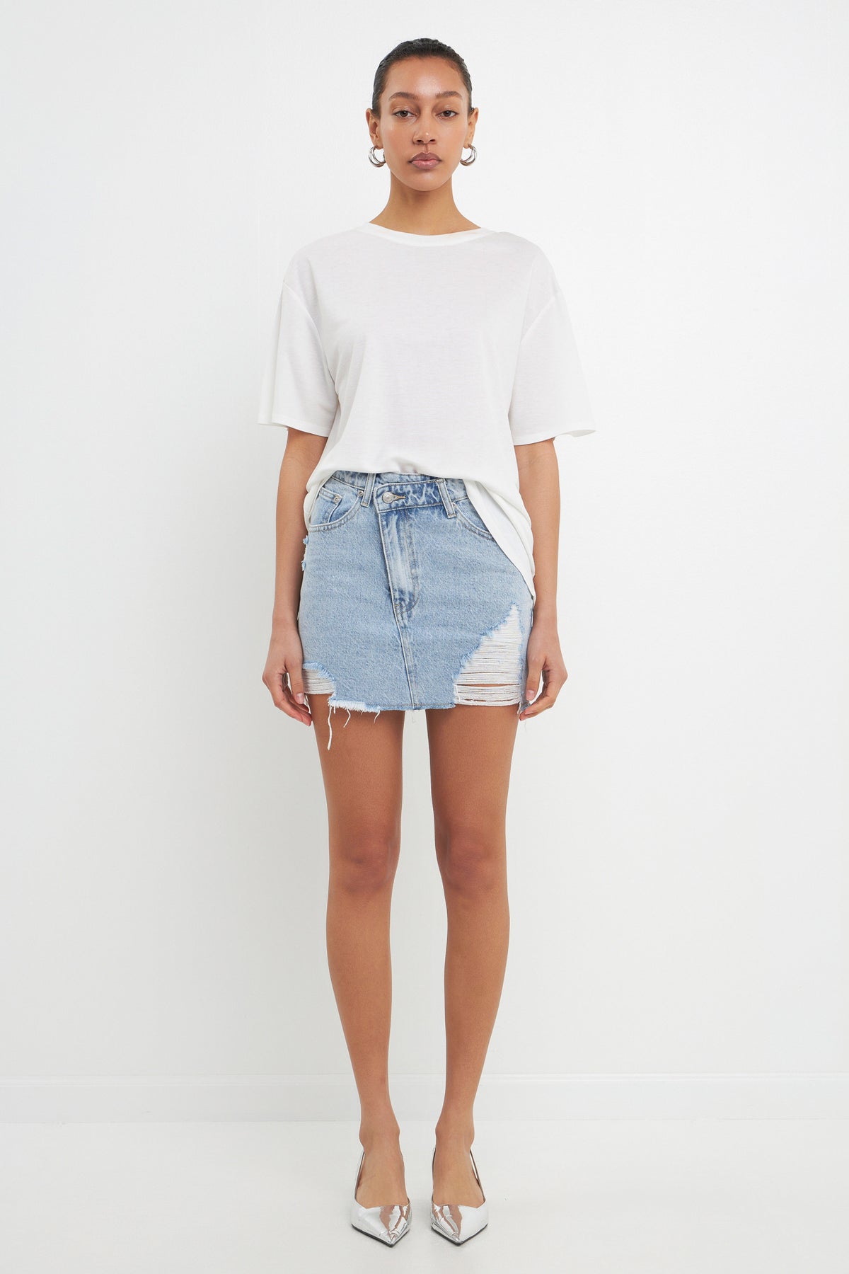 GREY LAB - High-waisted High Distressed Mini - SKIRTS available at Objectrare