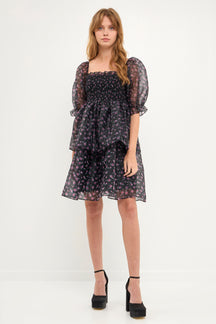 ENDLESS ROSE - Floral Organza Double Ruffled Baby Doll - DRESSES available at Objectrare