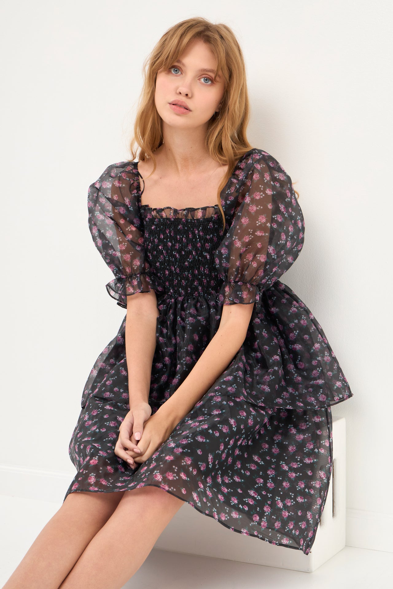 ENDLESS ROSE - Floral Organza Double Ruffled Baby Doll - DRESSES available at Objectrare