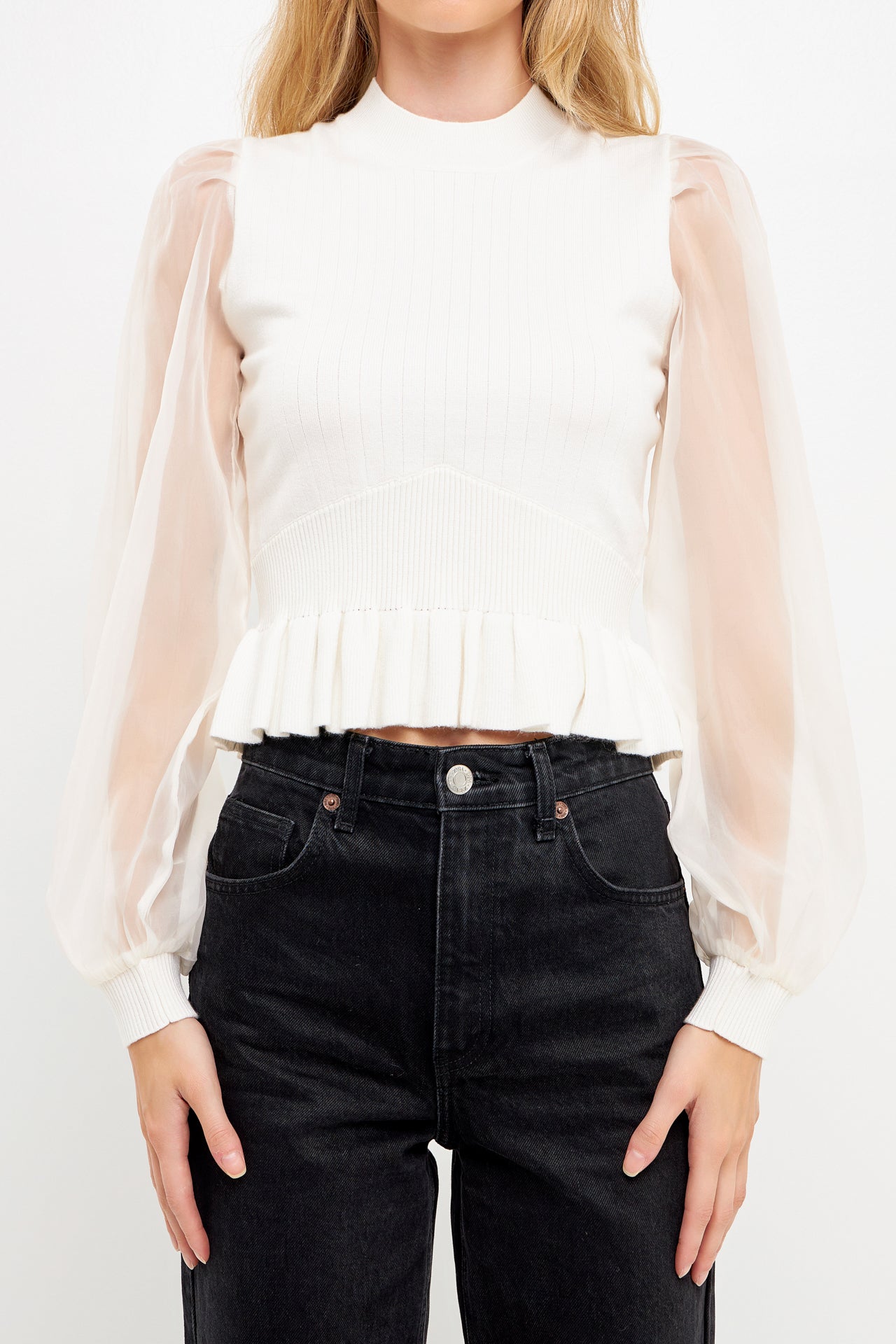 Sheer Sleeve Knit Top