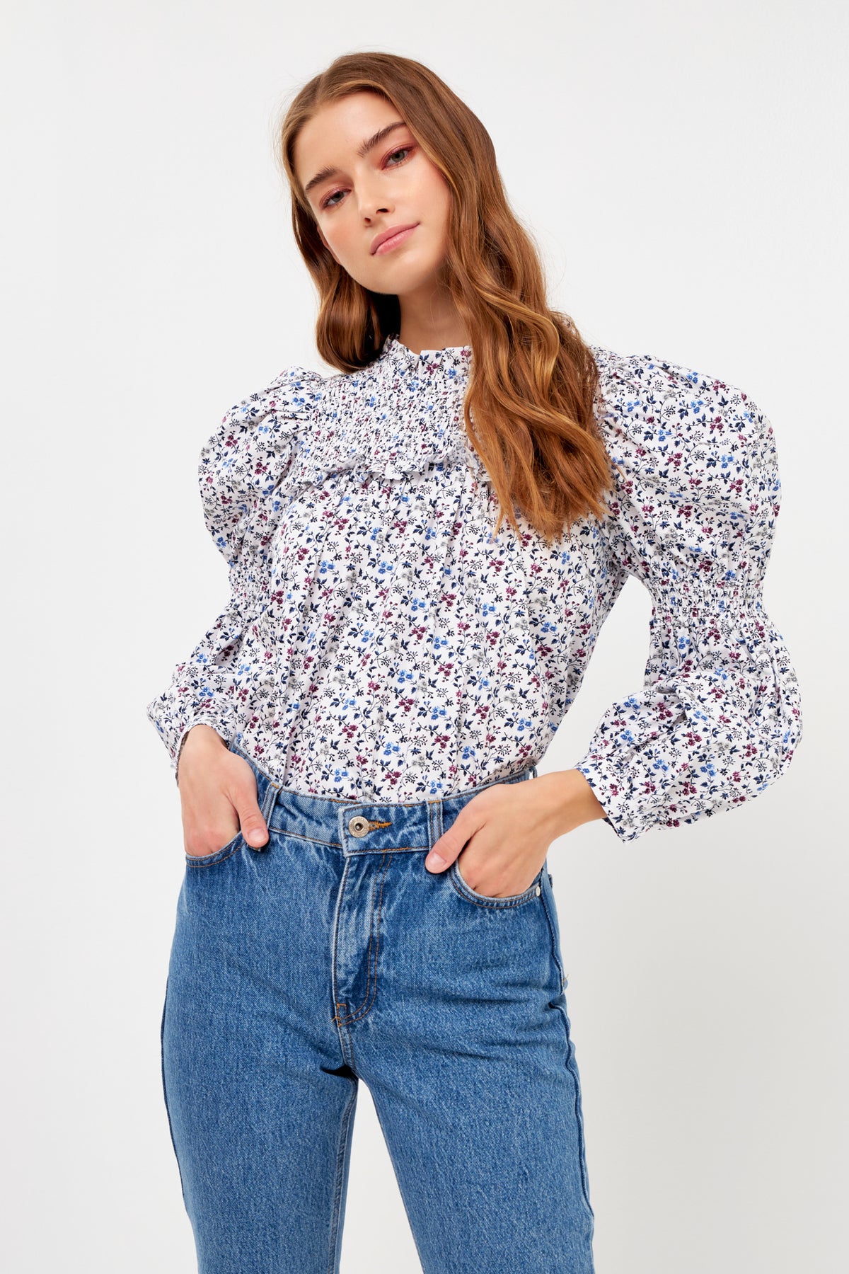ENGLISH FACTORY - Floral Printed Cotton Long Sleeve Blouse - TOPS available at Objectrare