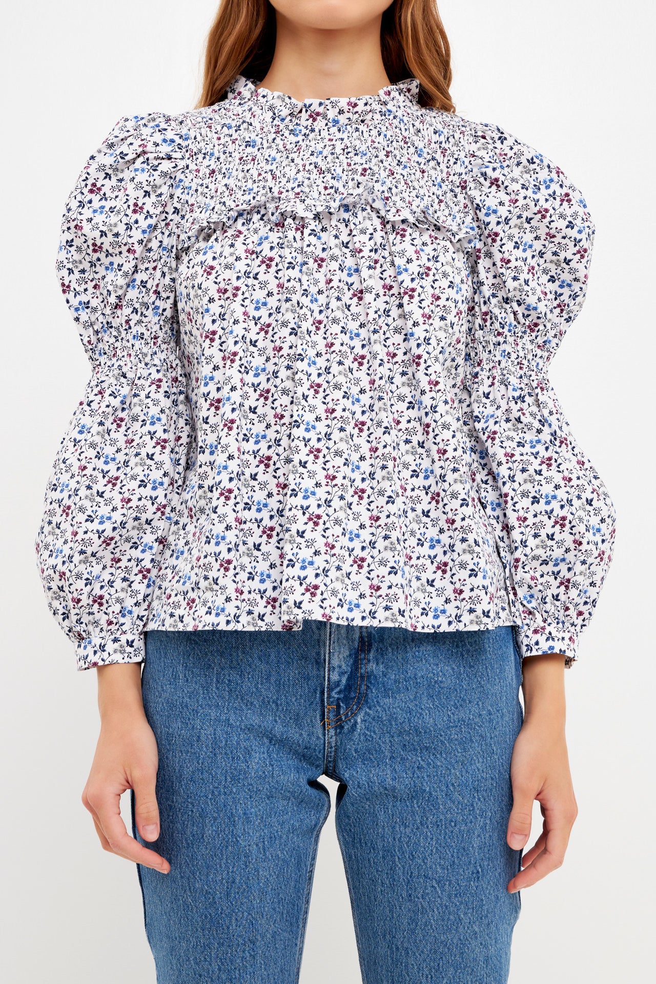 ENGLISH FACTORY - Floral Printed Cotton Long Sleeve Blouse - TOPS available at Objectrare