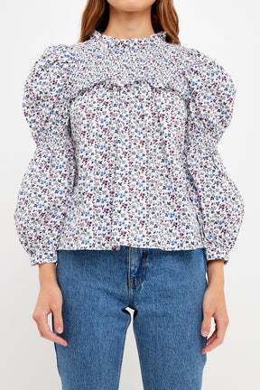 ENGLISH FACTORY - Floral Printed Cotton Long Sleeve Blouse - TOPS available at Objectrare