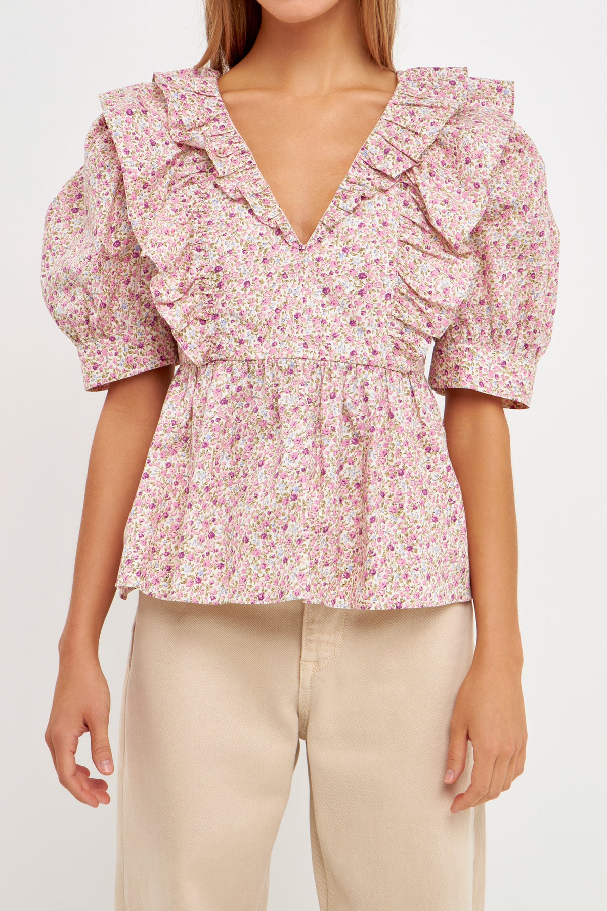 ENGLISH FACTORY - Cotton Floral Ruffled Top - TOPS available at Objectrare