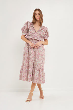 ENGLISH FACTORY - Cotton Floral Ruffled Midi Dress - DRESSES available at Objectrare