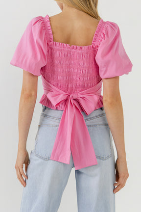 ENGLISH FACTORY - Waist Bow Tie Smocked Top - TOPS available at Objectrare