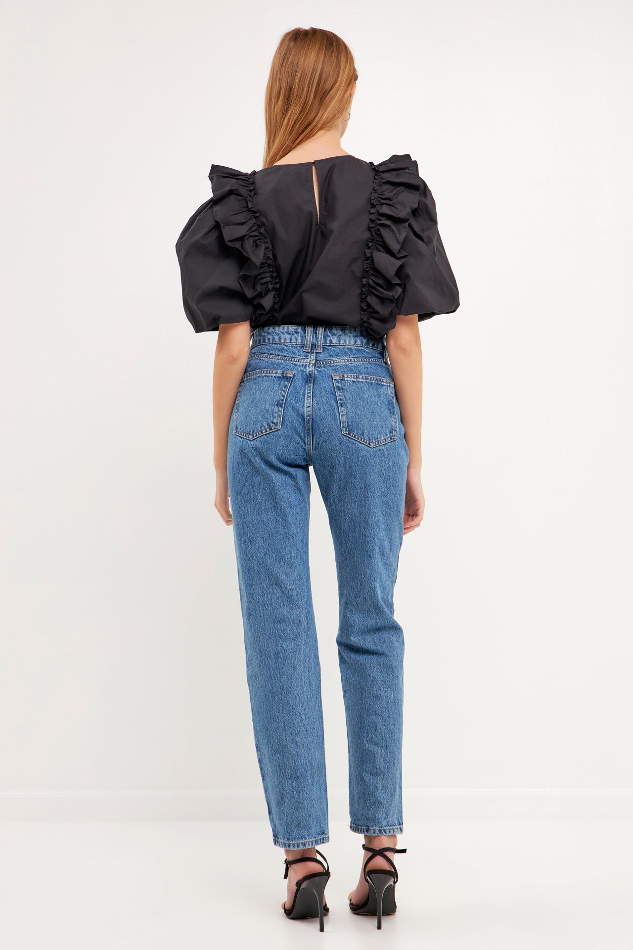 ENGLISH FACTORY - Double Ruffle Poplin Puff Sleeve Shirt - TOPS available at Objectrare