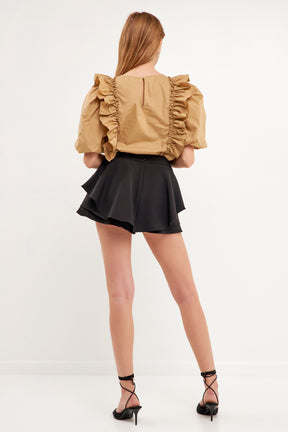 ENGLISH FACTORY - Double Ruffle Poplin Puff Sleeve Shirt - TOPS available at Objectrare