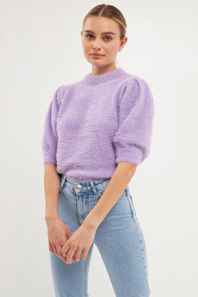 ENDLESS ROSE - Short Puff Sleeve Sweater - TOPS available at Objectrare