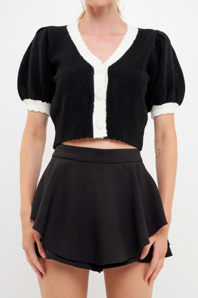 ENGLISH FACTORY - Color Block Short Puff Sleeve Sweater - SWEATERS & KNITS available at Objectrare