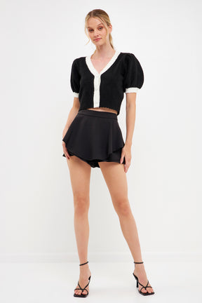 ENGLISH FACTORY - Color Block Short Puff Sleeve Sweater - SWEATERS & KNITS available at Objectrare