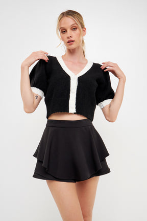 ENGLISH FACTORY - Color Block Short Puff Sleeve Sweater - SWEATERS & KNITS available at Objectrare