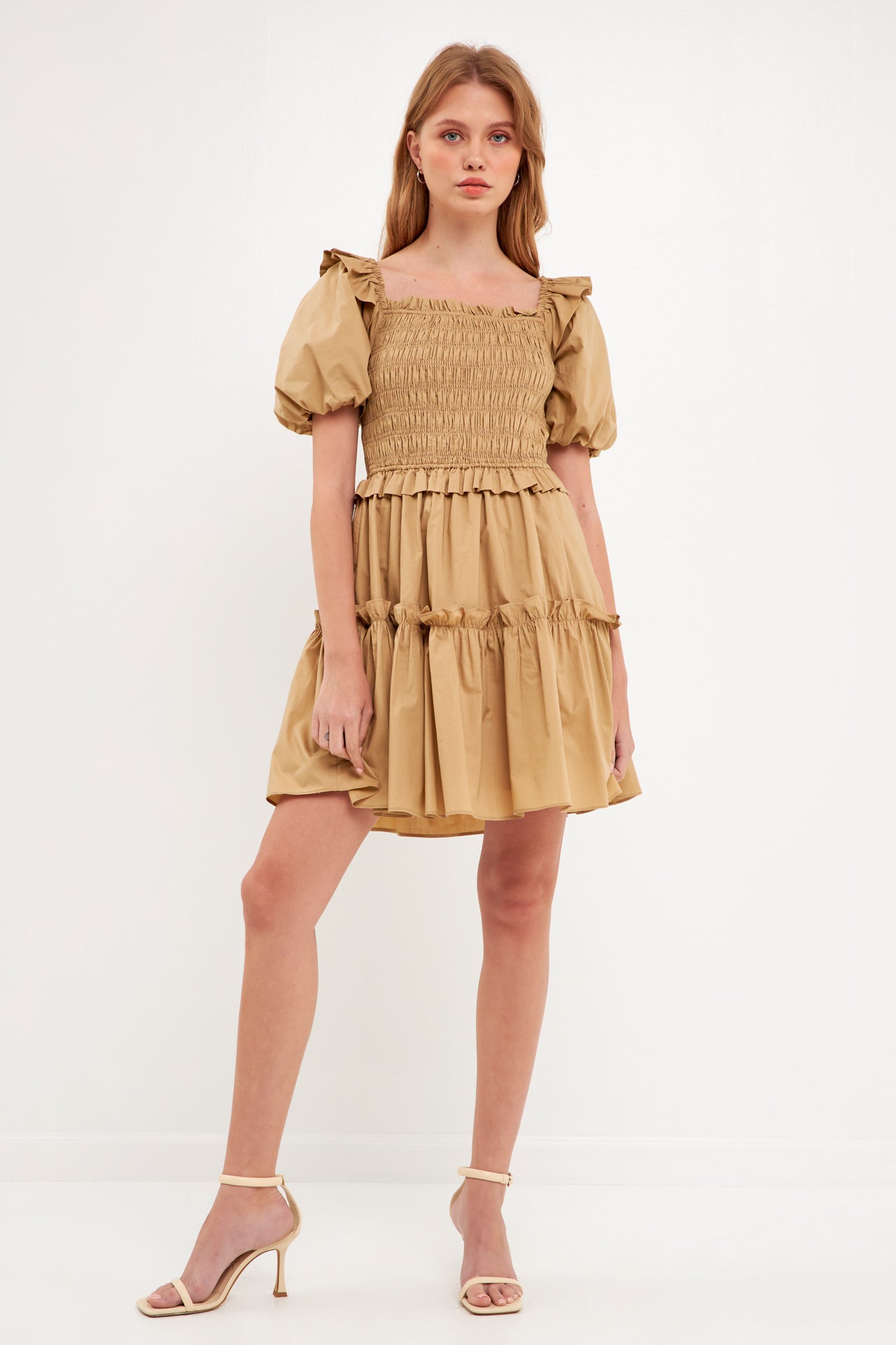 ENGLISH FACTORY - Poplin Smocked Ruffled Puff Sleeve Mini Dress - DRESSES available at Objectrare