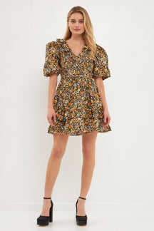 ENGLISH FACTORY - Plunge V Smocked Cotton Floral Mini Dress - DRESSES available at Objectrare