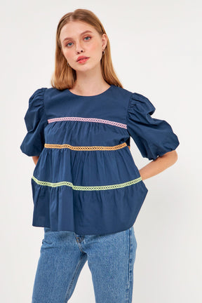 ENGLISH FACTORY - Puffy Short Sleeve Top - TOPS available at Objectrare