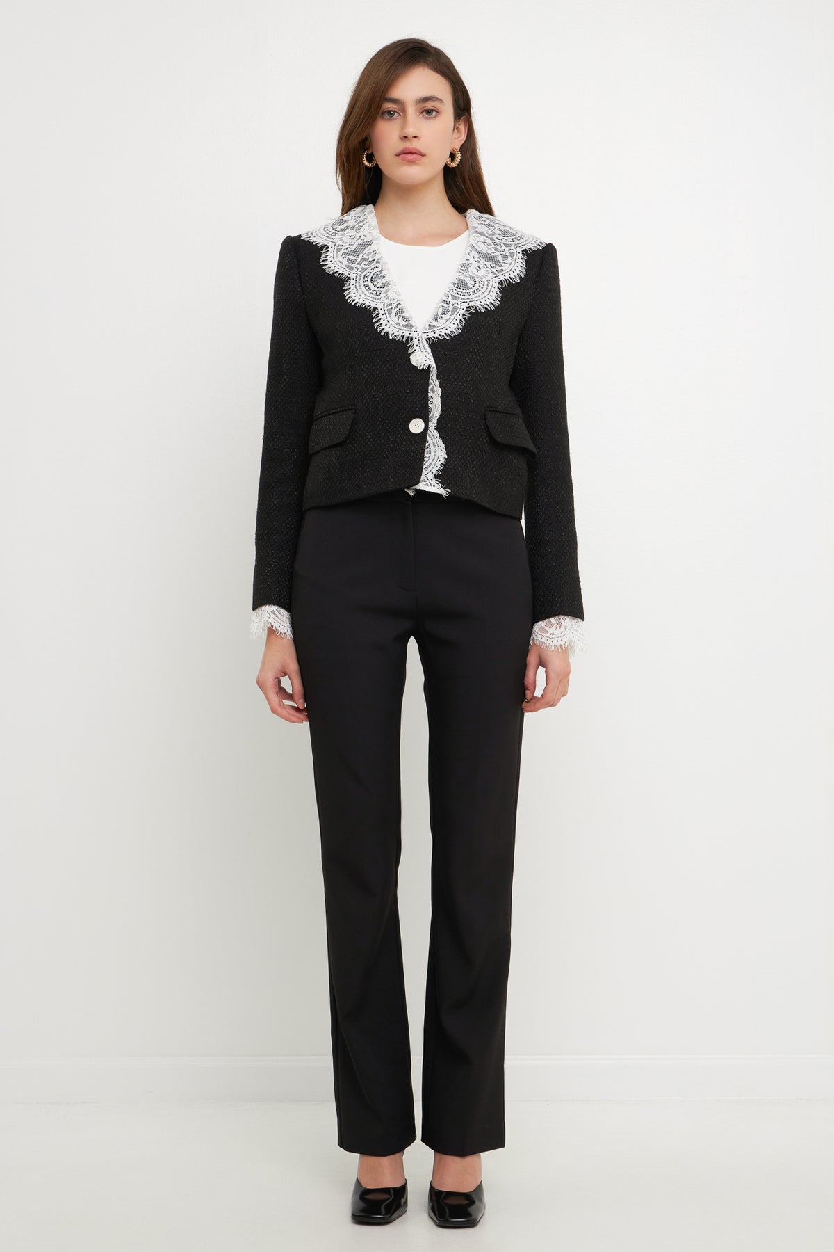 ENDLESS ROSE - Tweed Jacket With Lace Collar - JACKETS available at Objectrare