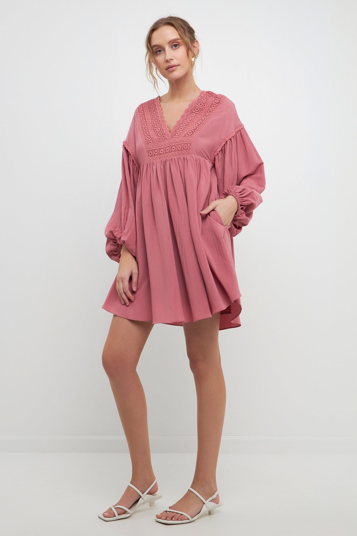 FREE THE ROSES - Laced Blouson Sleeve Shift Dress - DRESSES available at Objectrare