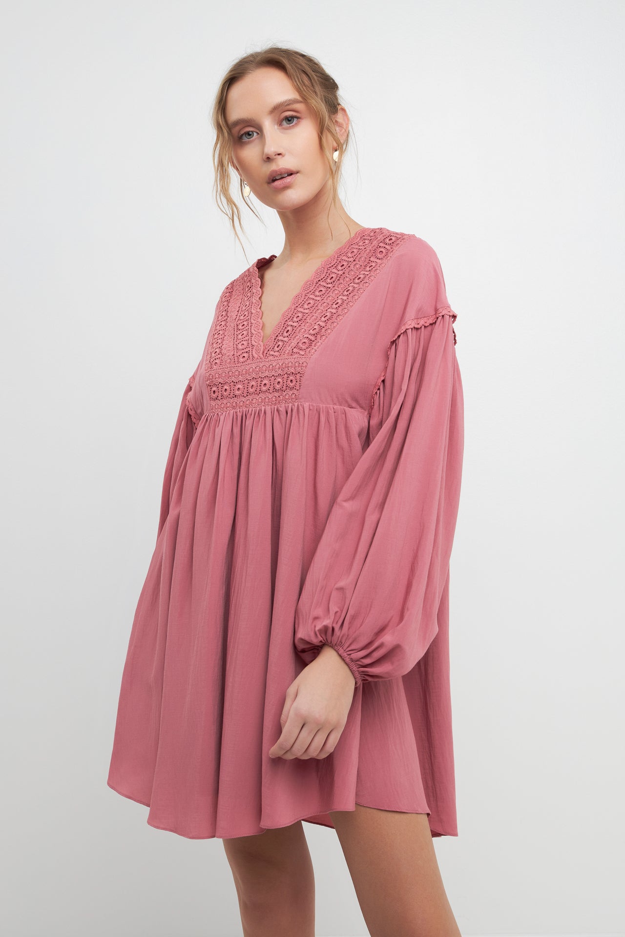 FREE THE ROSES - Laced Blouson Sleeve Shift Dress - DRESSES available at Objectrare