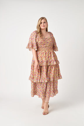 ENGLISH FACTORY - Floral Smocked Ruffle Tiered Maxi Dress - DRESSES available at Objectrare
