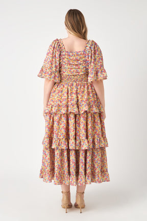 ENGLISH FACTORY - Floral Smocked Ruffle Tiered Maxi Dress - DRESSES available at Objectrare