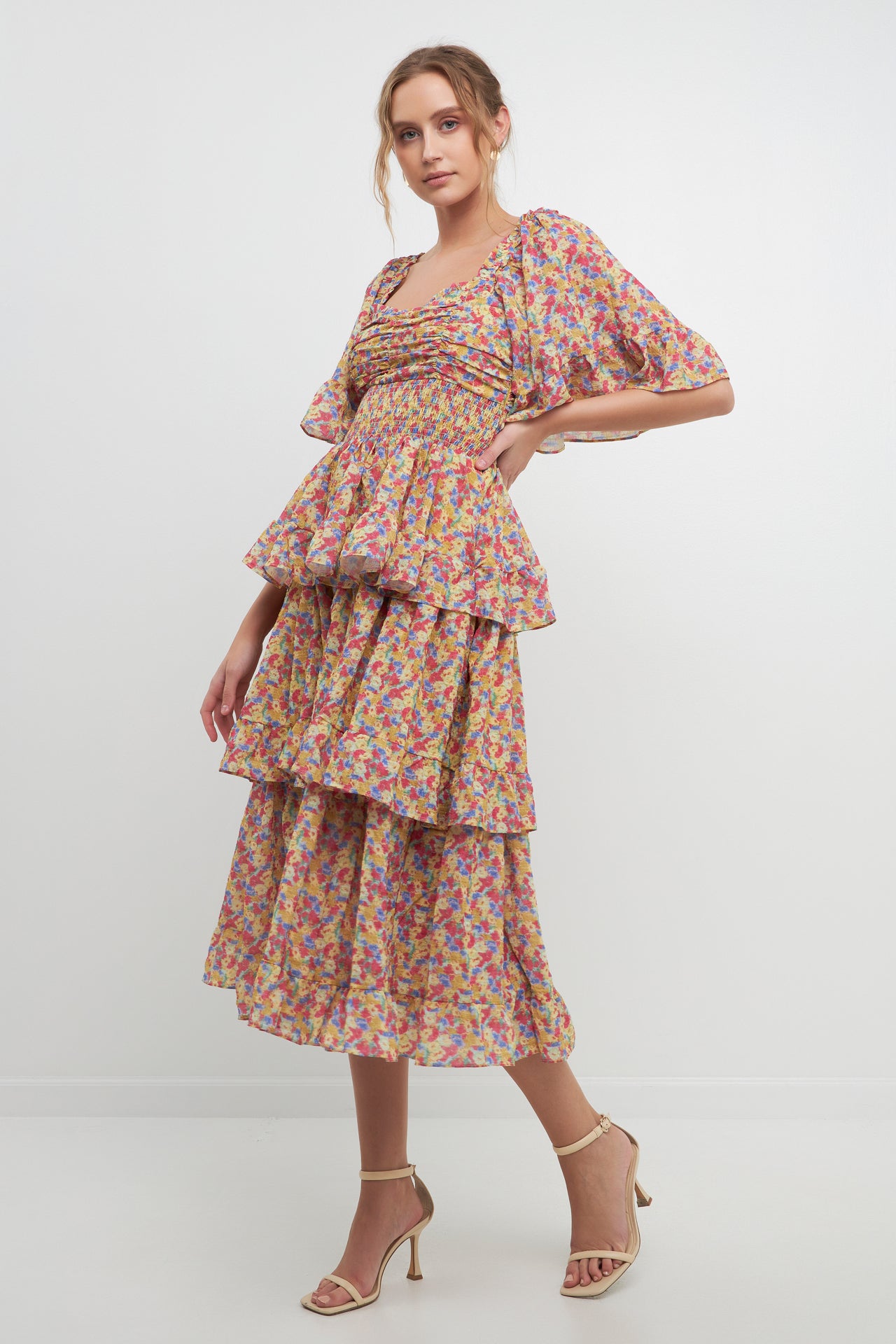 FREE THE ROSES - Floral Smocked Ruffle Tiered Maxi Dress - DRESSES available at Objectrare