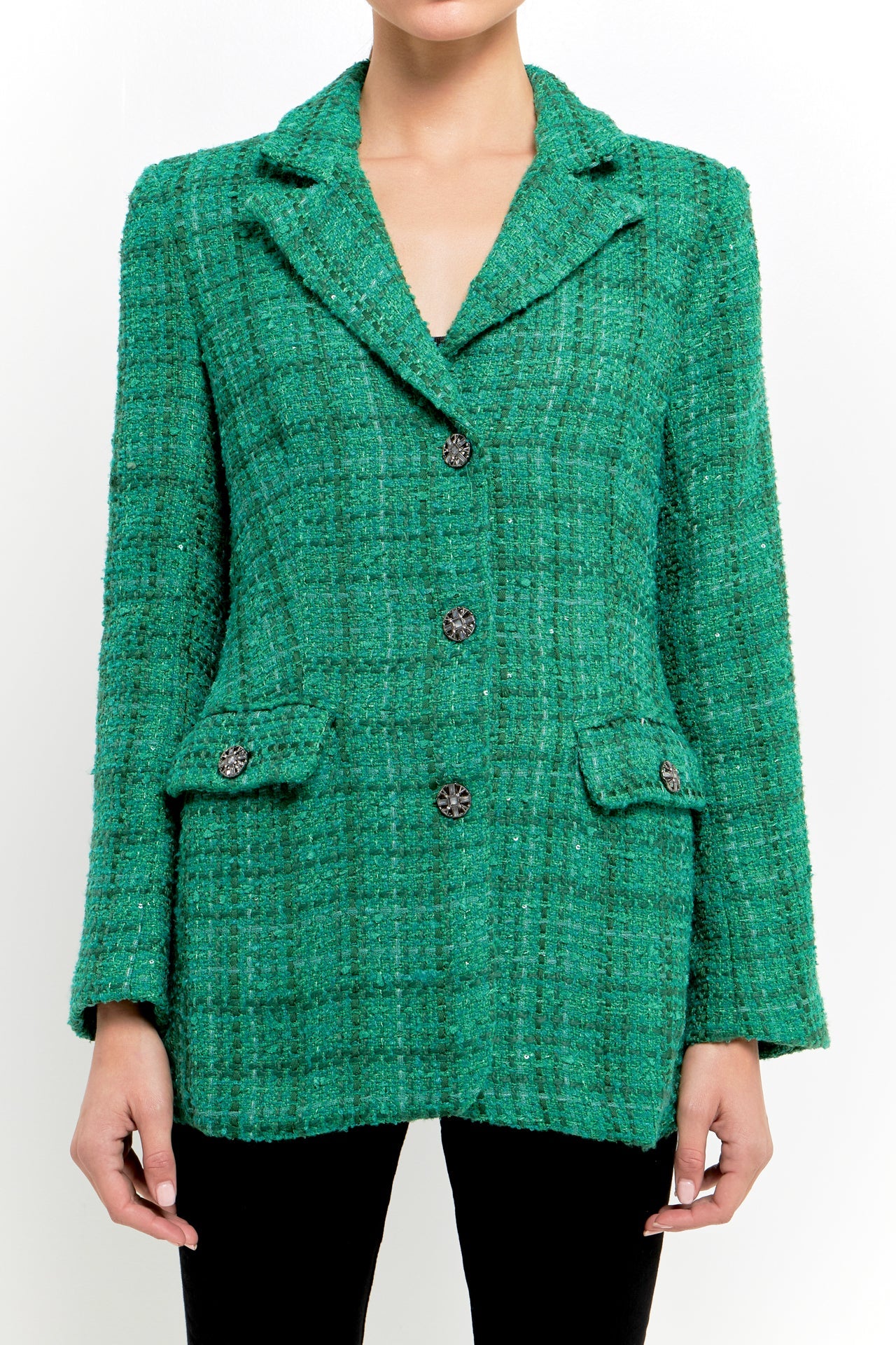 ENDLESS ROSE - Tweed 3pc Button Long Blazer - JACKETS available at Objectrare