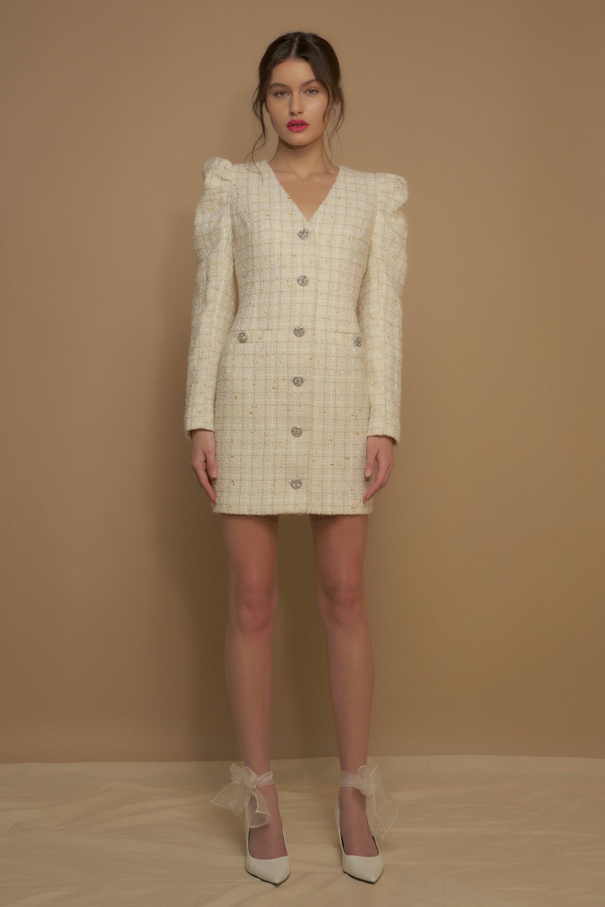 ENDLESS ROSE - Premium Long-Sleeve Tweed Mini Dress - DRESSES available at Objectrare