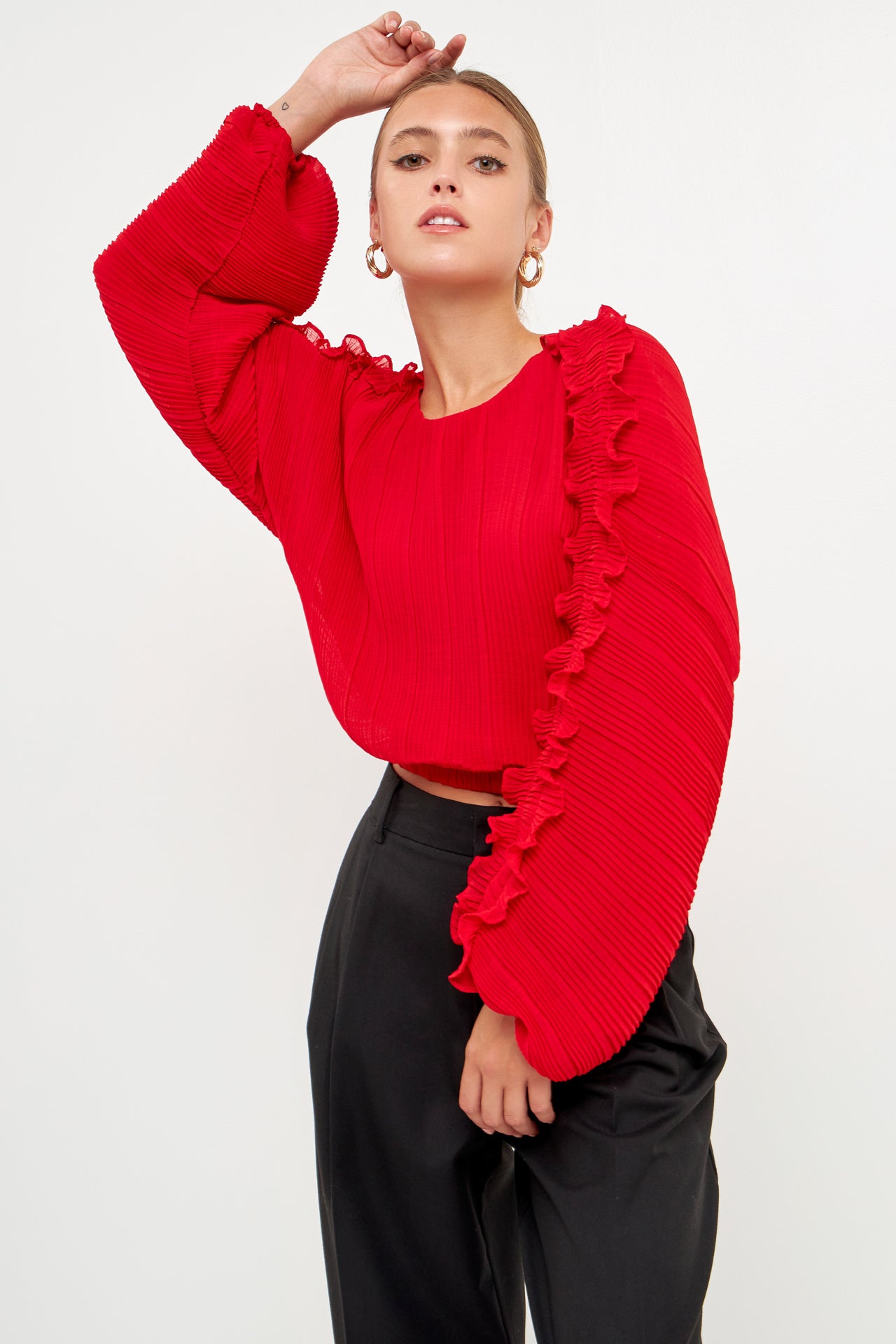 ENDLESS ROSE - Cropped Plissé Blouse - TOPS available at Objectrare