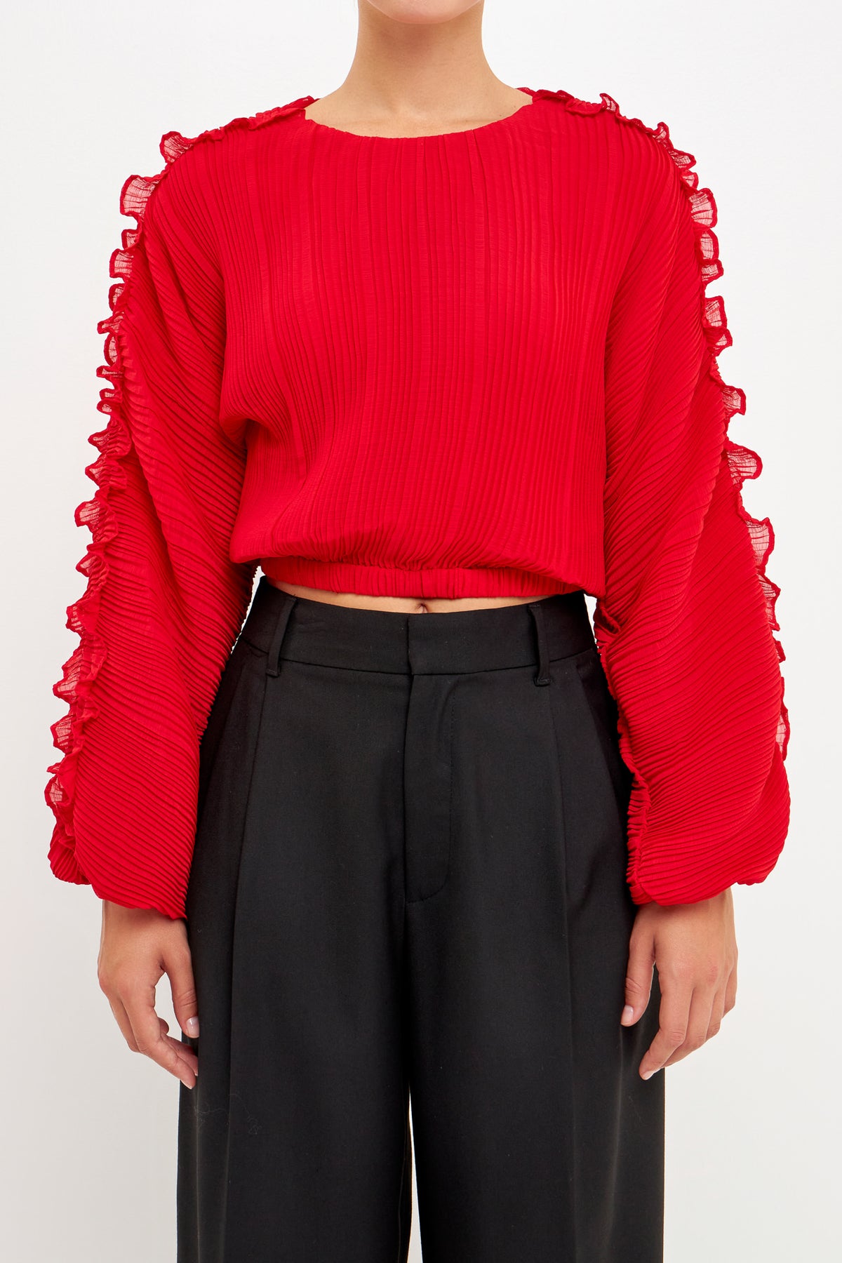 ENDLESS ROSE - Cropped Plissé Blouse - TOPS available at Objectrare