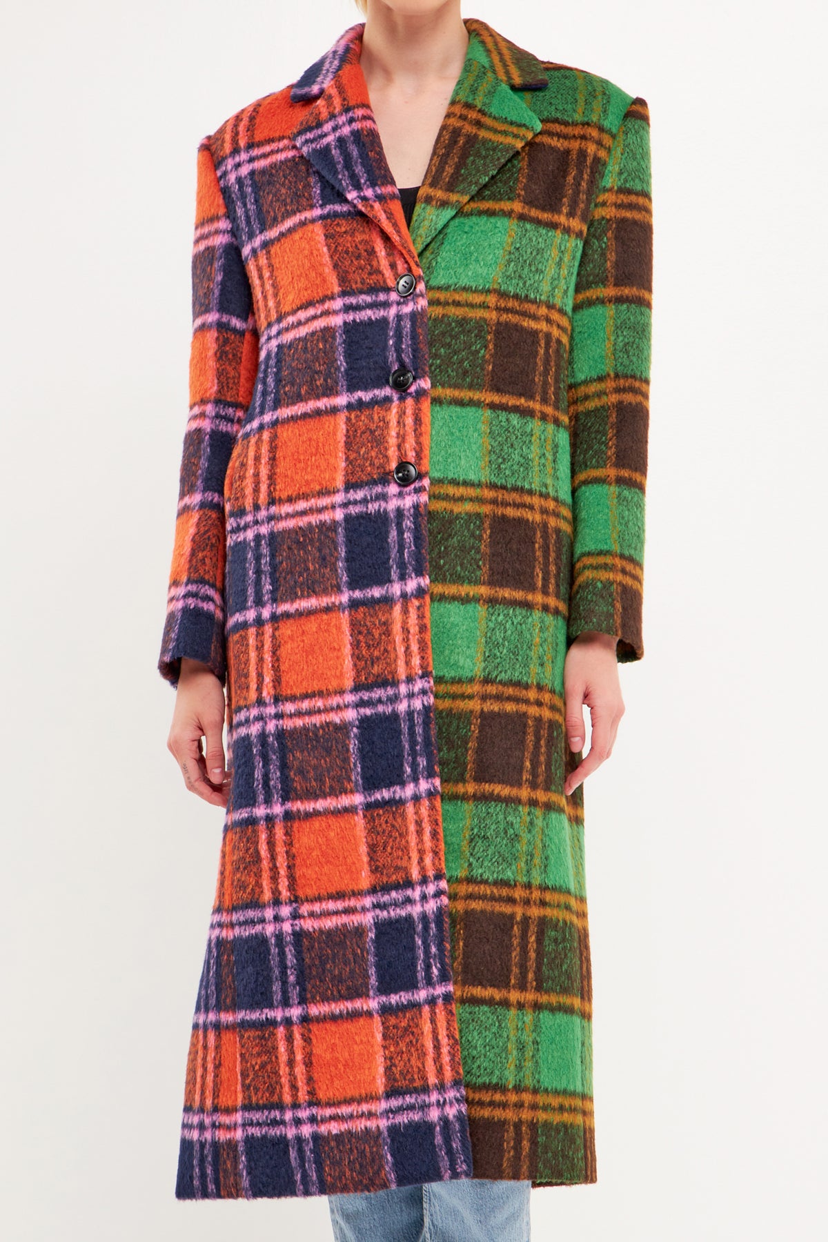 ENGLISH FACTORY - Colorblock Plaid Trench Coat - COATS available at Objectrare
