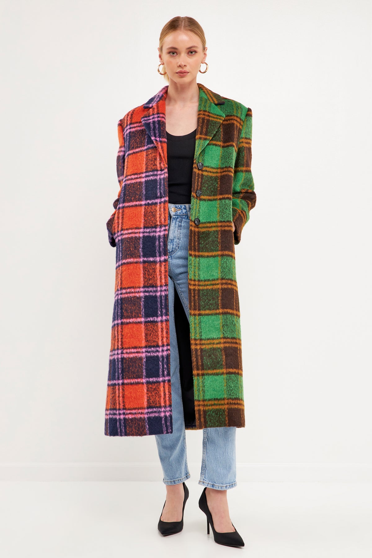 ENGLISH FACTORY - Colorblock Plaid Trench Coat - COATS available at Objectrare