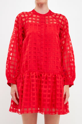 ENGLISH FACTORY - Check Organza Buttoned Long Sleeve Mini Dress - DRESSES available at Objectrare