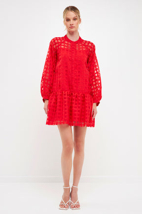 ENGLISH FACTORY - Check Organza Buttoned Long Sleeve Mini Dress - DRESSES available at Objectrare