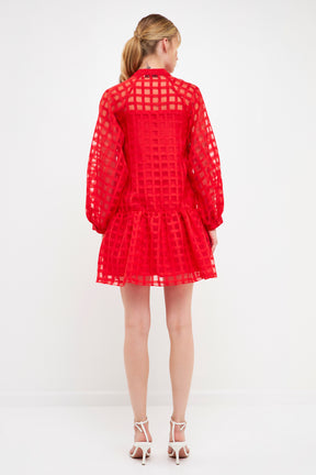ENGLISH FACTORY - Check Organza Buttoned Long Sleeve Mini Dress - DRESSES available at Objectrare
