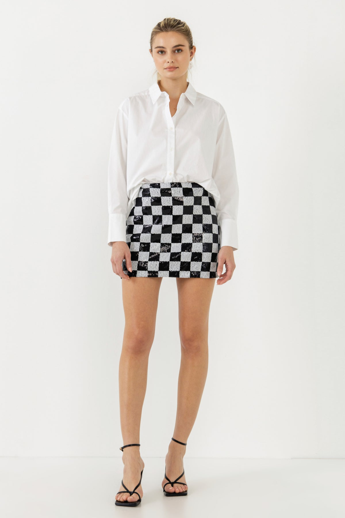 ENDLESS ROSE - Sequins Check Mini Skirt - SKIRTS available at Objectrare