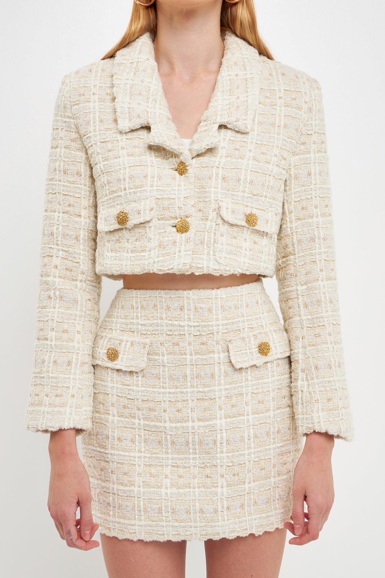 Endless Rose - Premium Cropped Tweed Jacket Ivory / L