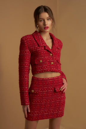 ENDLESS ROSE - Premium Cropped Tweed Jacket - JACKETS available at Objectrare