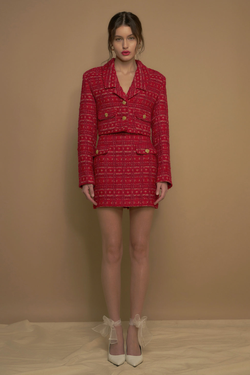 Chanel Red Tweed Button Front Jacket M Chanel
