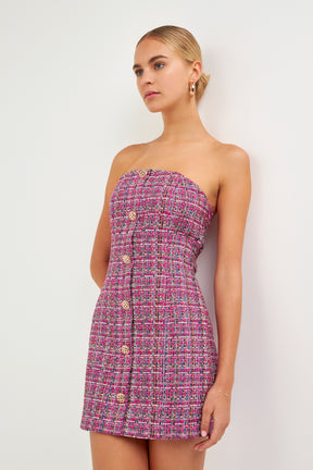 ENDLESS ROSE - Strapless Tweed Mini Dress - DRESSES available at Objectrare
