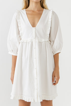 ENGLISH FACTORY - V Button Down Baby Doll Dress - DRESSES available at Objectrare