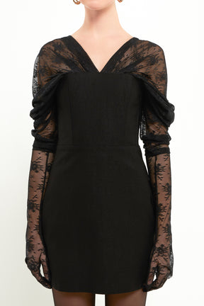 ENDLESS ROSE - Mini Dress With Glove Sleeves - DRESSES available at Objectrare