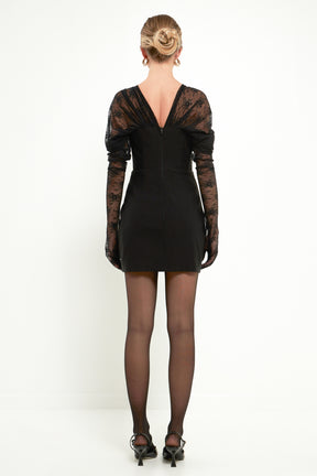 ENDLESS ROSE - Mini Dress With Glove Sleeves - DRESSES available at Objectrare