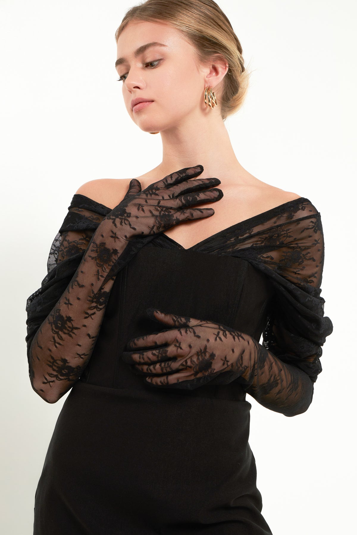 ENDLESS ROSE - Mini Dress With Glove Sleeves - DRESSES available at Objectrare