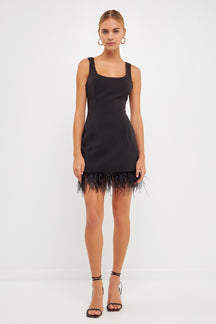 ENDLESS ROSE - Feather Trim Mini Dress - DRESSES available at Objectrare