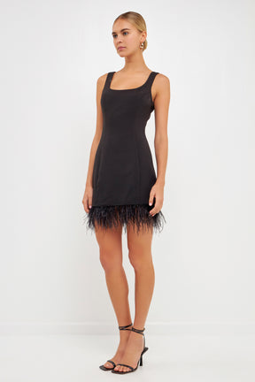 ENDLESS ROSE - Endless Rose - Feather Trim Mini Dress - DRESSES available at Objectrare