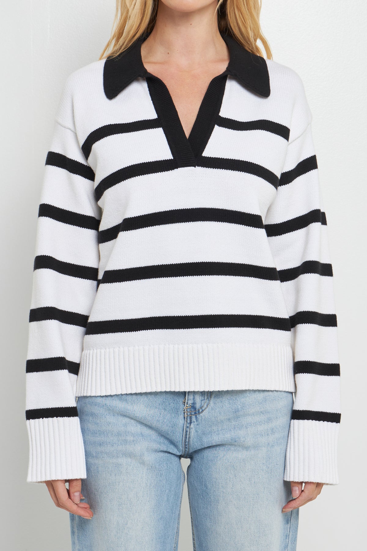ENGLISH FACTORY - Striped Collared Sweater - SWEATERS & KNITS available at Objectrare