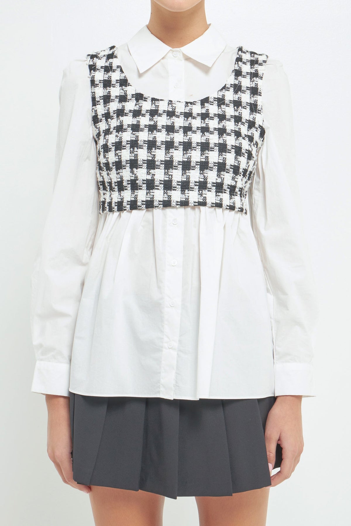 ENGLISH FACTORY - Check Tweed Poplin Blouse - TOPS available at Objectrare